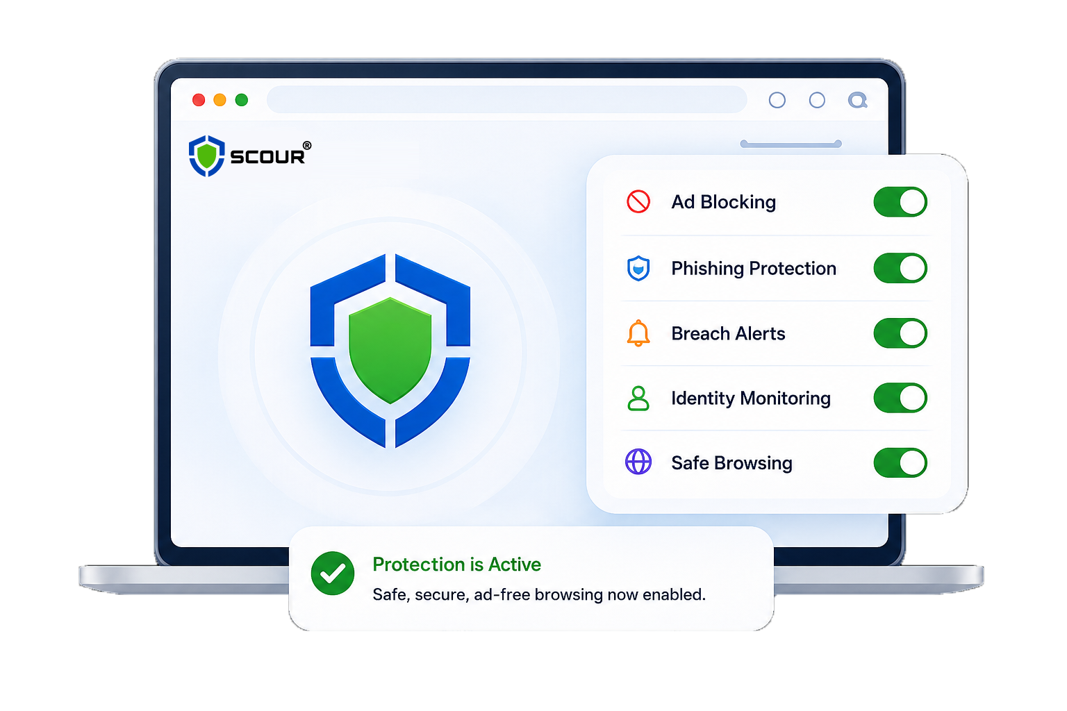 Scour dashboard showing protection toggles